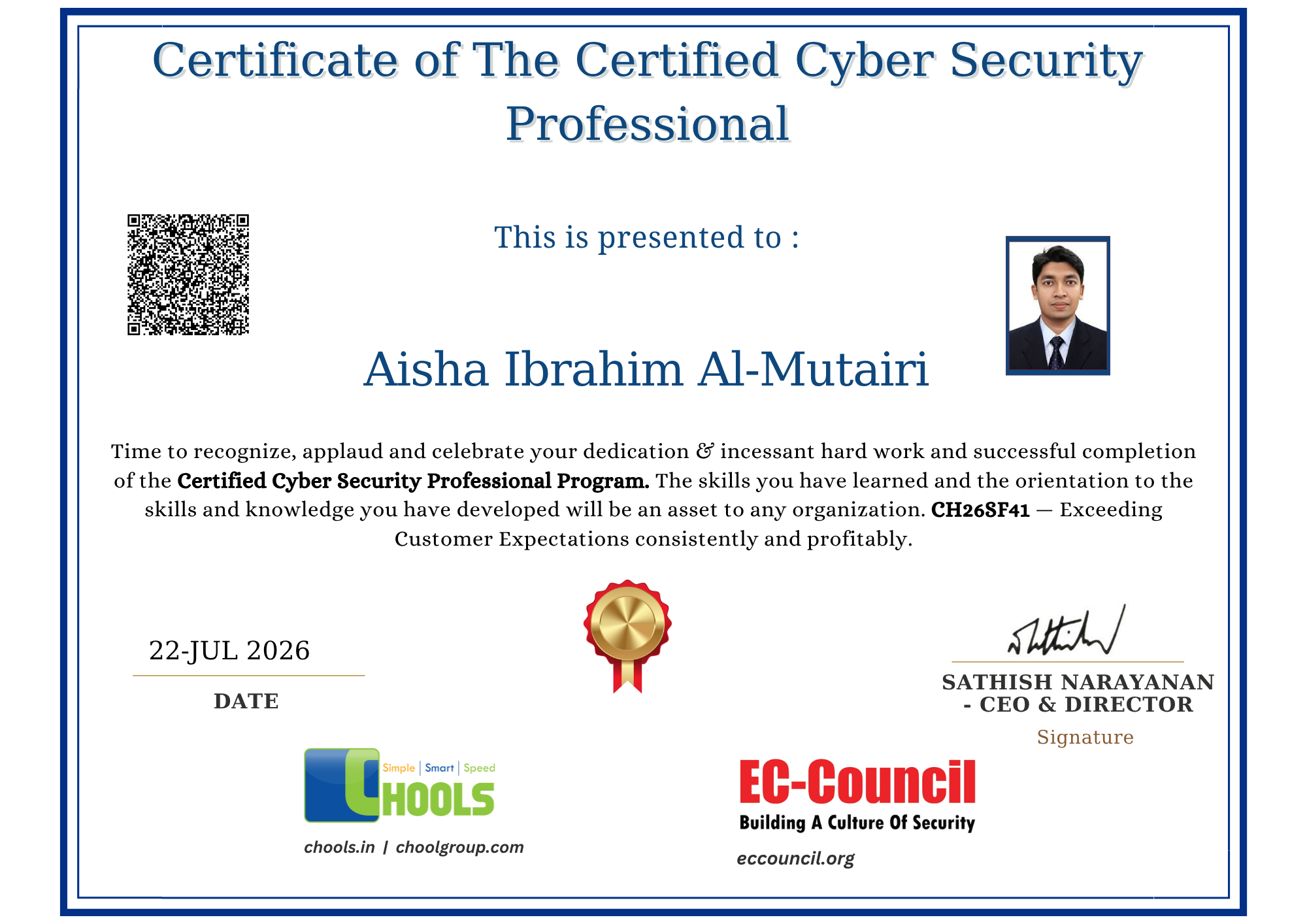 Certified Cyber Security Professional Program Certificate